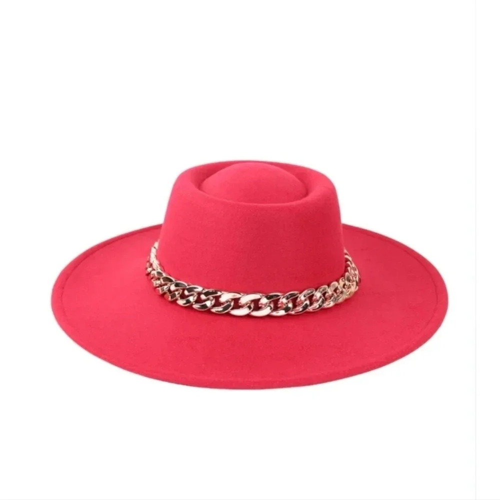 New Wide Brim Chain Accent Hat